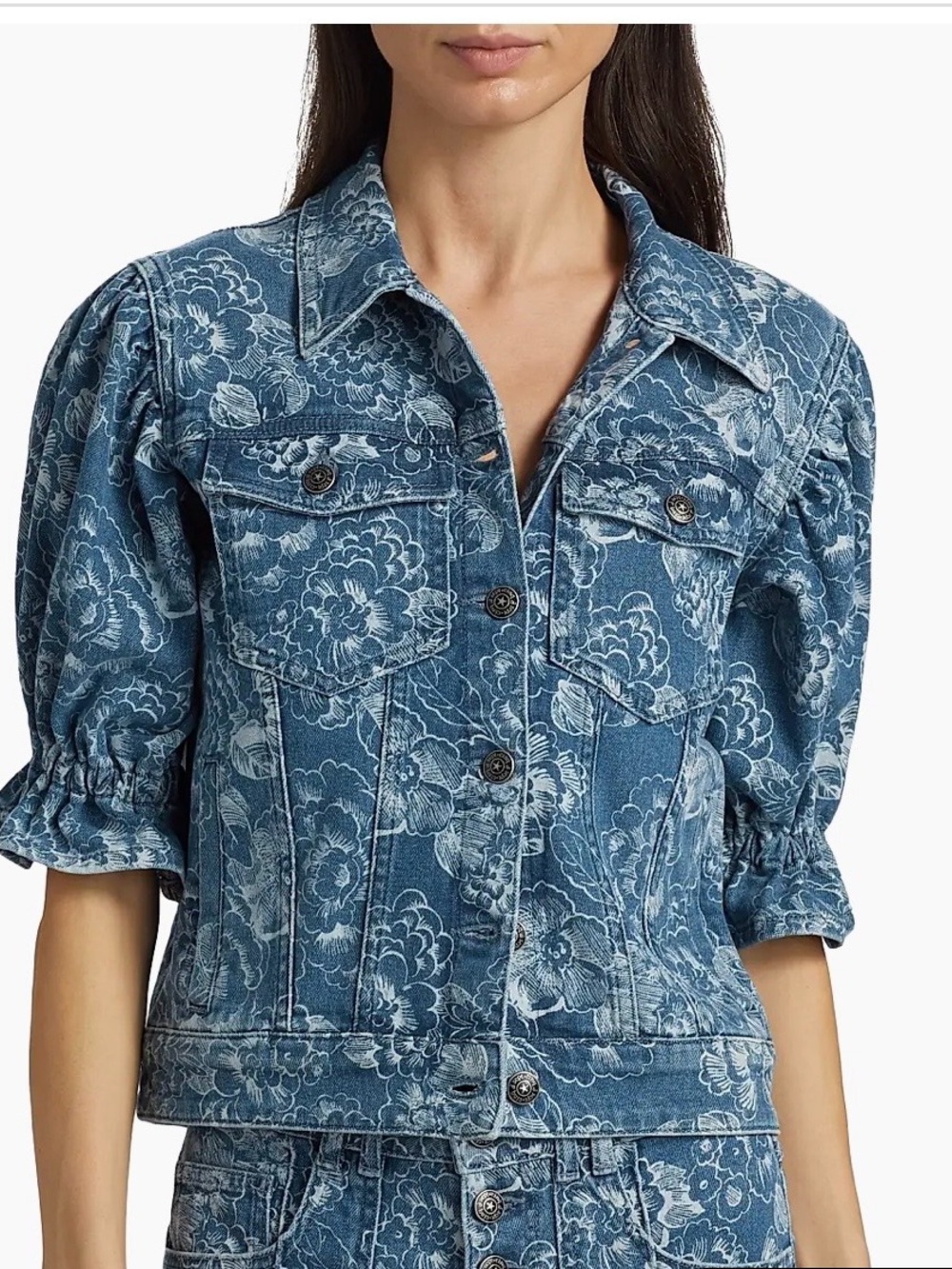 cinq a sept Blue Floral-Print Denim Jacket